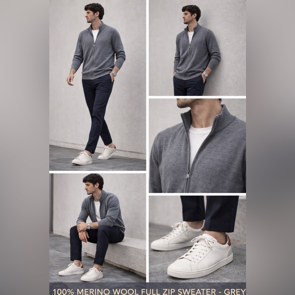 Express Men's Zip-Up Gray Sweater 100% merino wool.